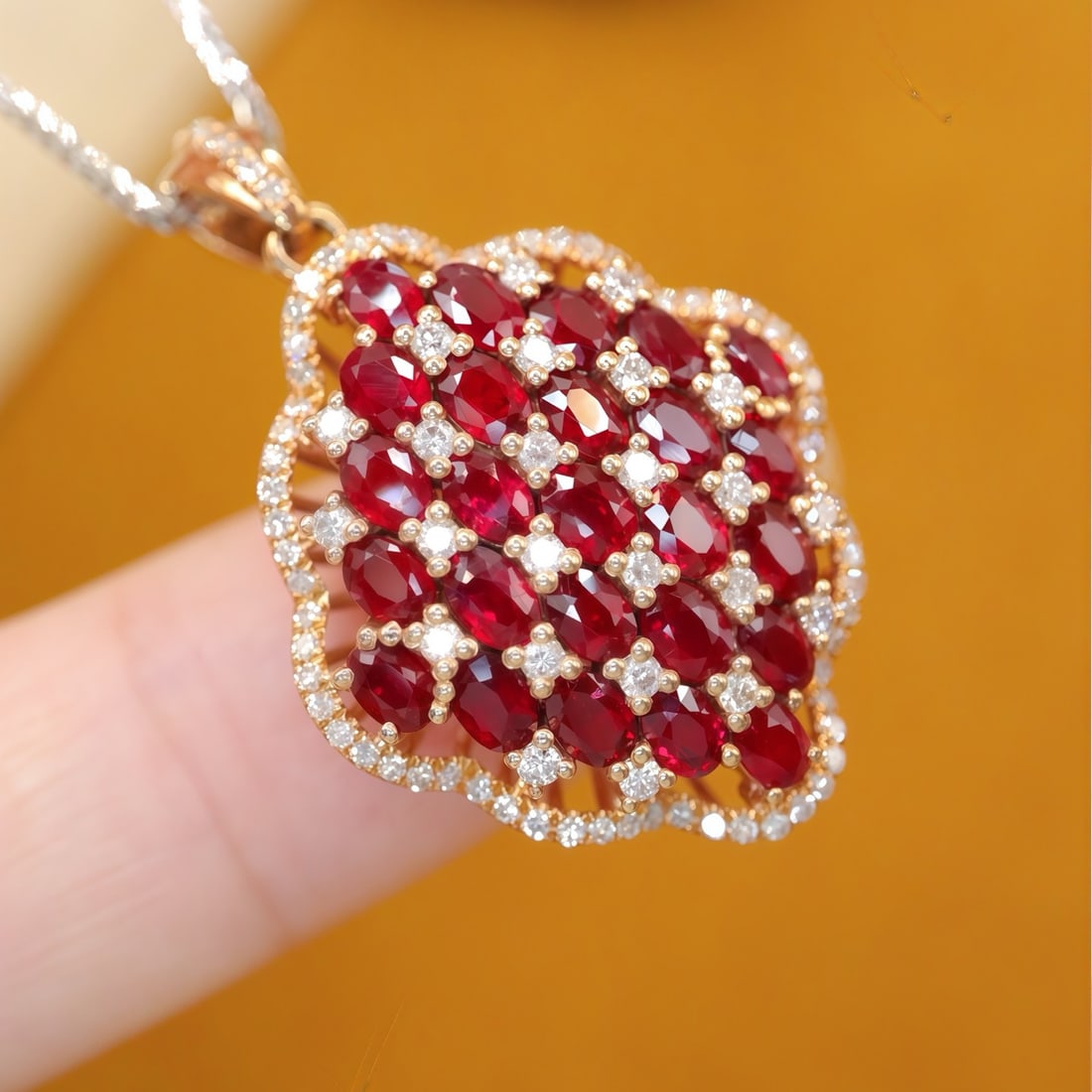 14k Gold 3.10 Ctw Natural Ruby & Diamond Pendant( Without Chain ) - 2