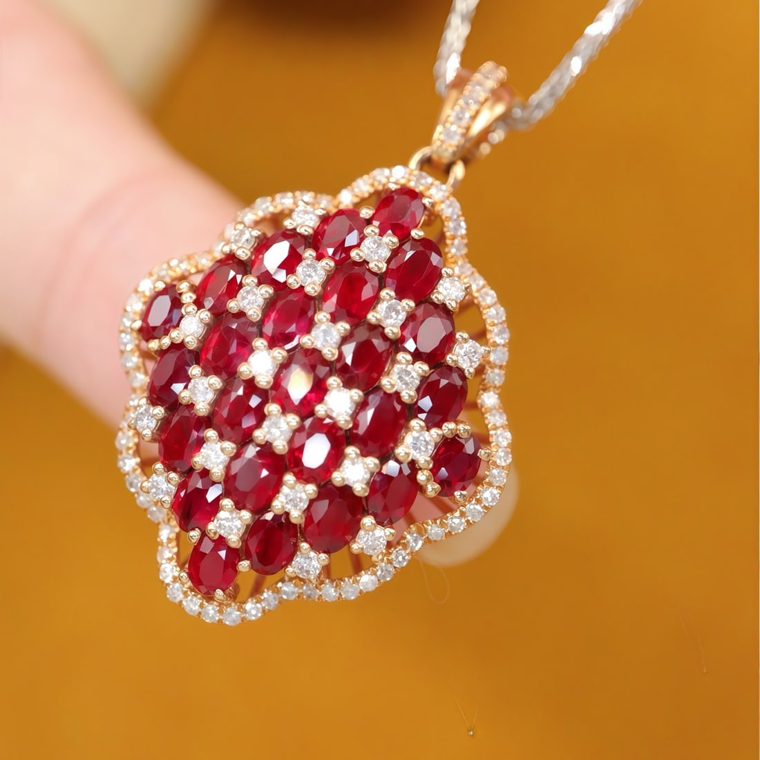 14k Gold 3.10 Ctw Natural Ruby & Diamond Pendant( Without Chain ) - 3