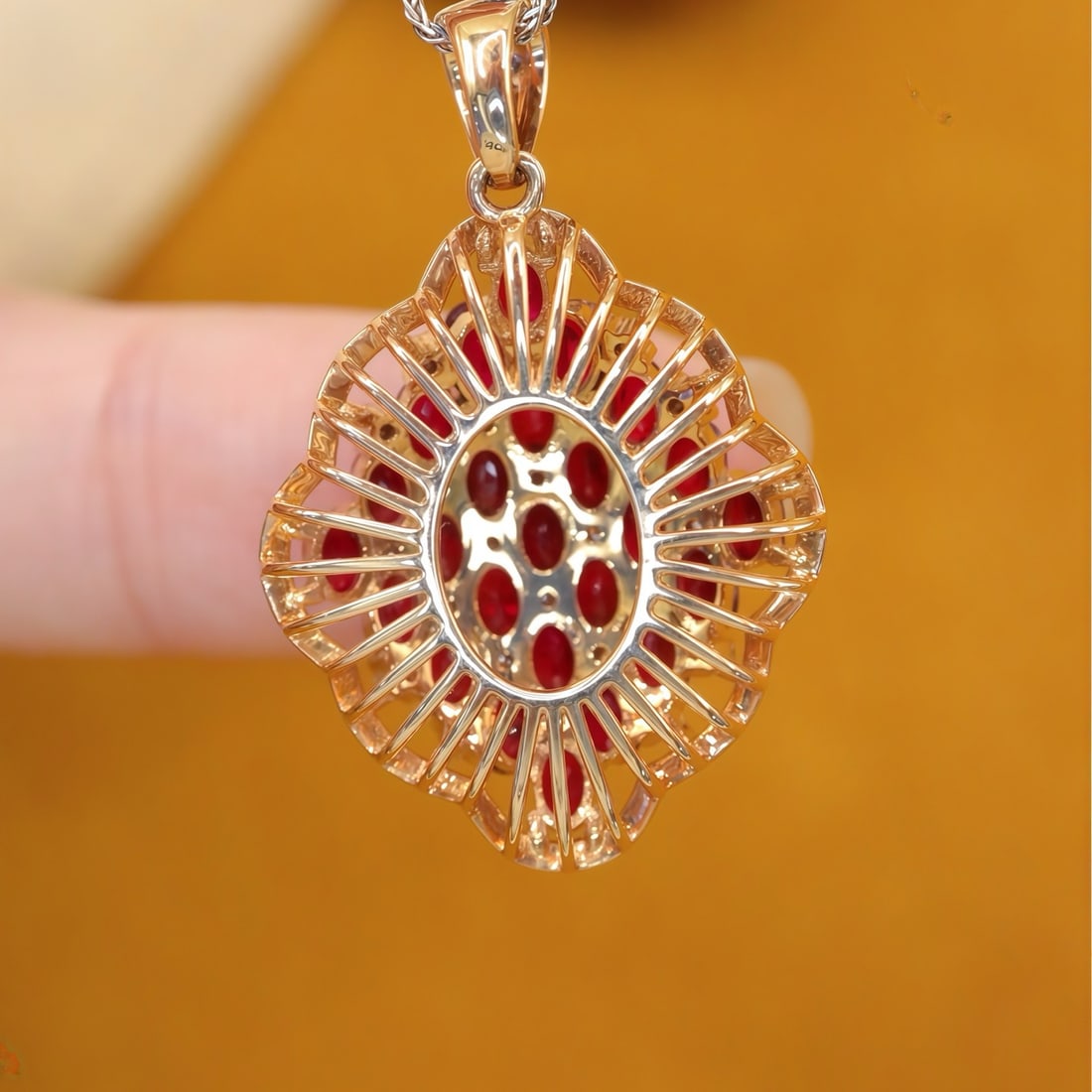 14k Gold 3.10 Ctw Natural Ruby & Diamond Pendant( Without Chain ) - 4