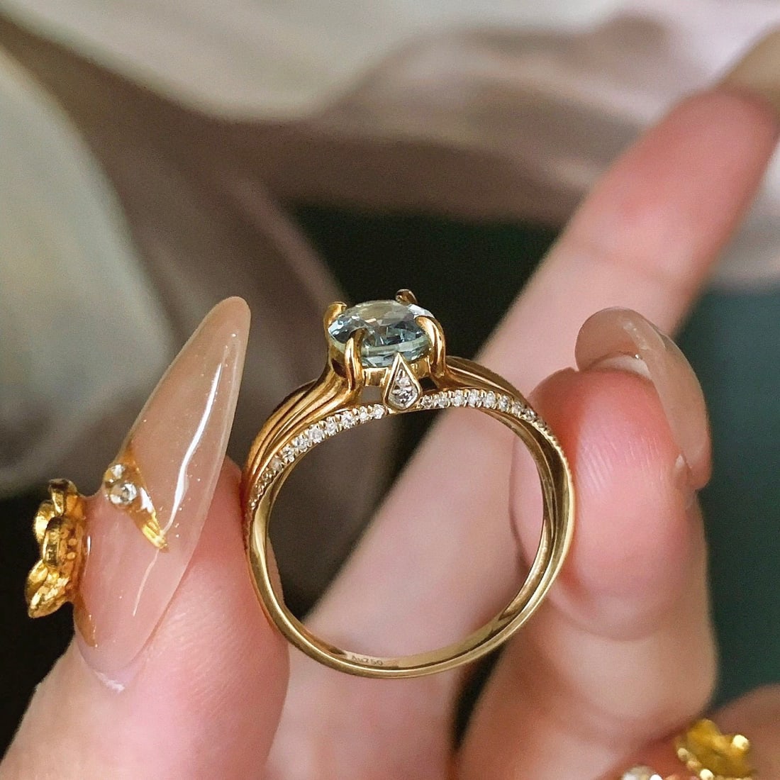 14k Gold 1.20 Ct Natural Aquamarine & Diamond Ring - 2