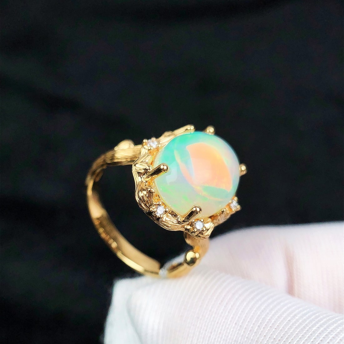 14k Gold 3.83 Ctw Natural Opal & Diamond Ring - 3