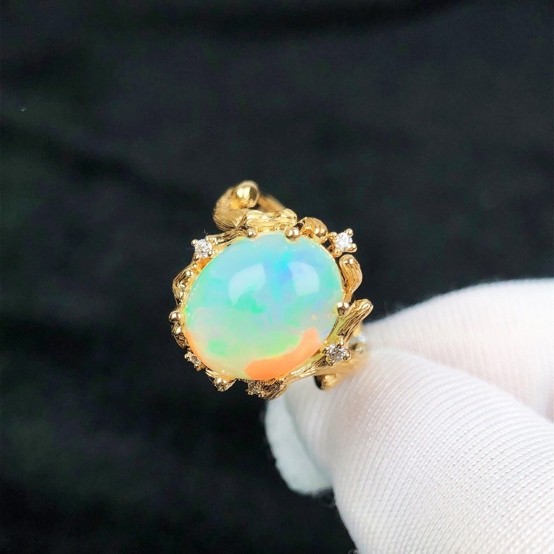 14k Gold 3.83 Ctw Natural Opal & Diamond Ring - 4