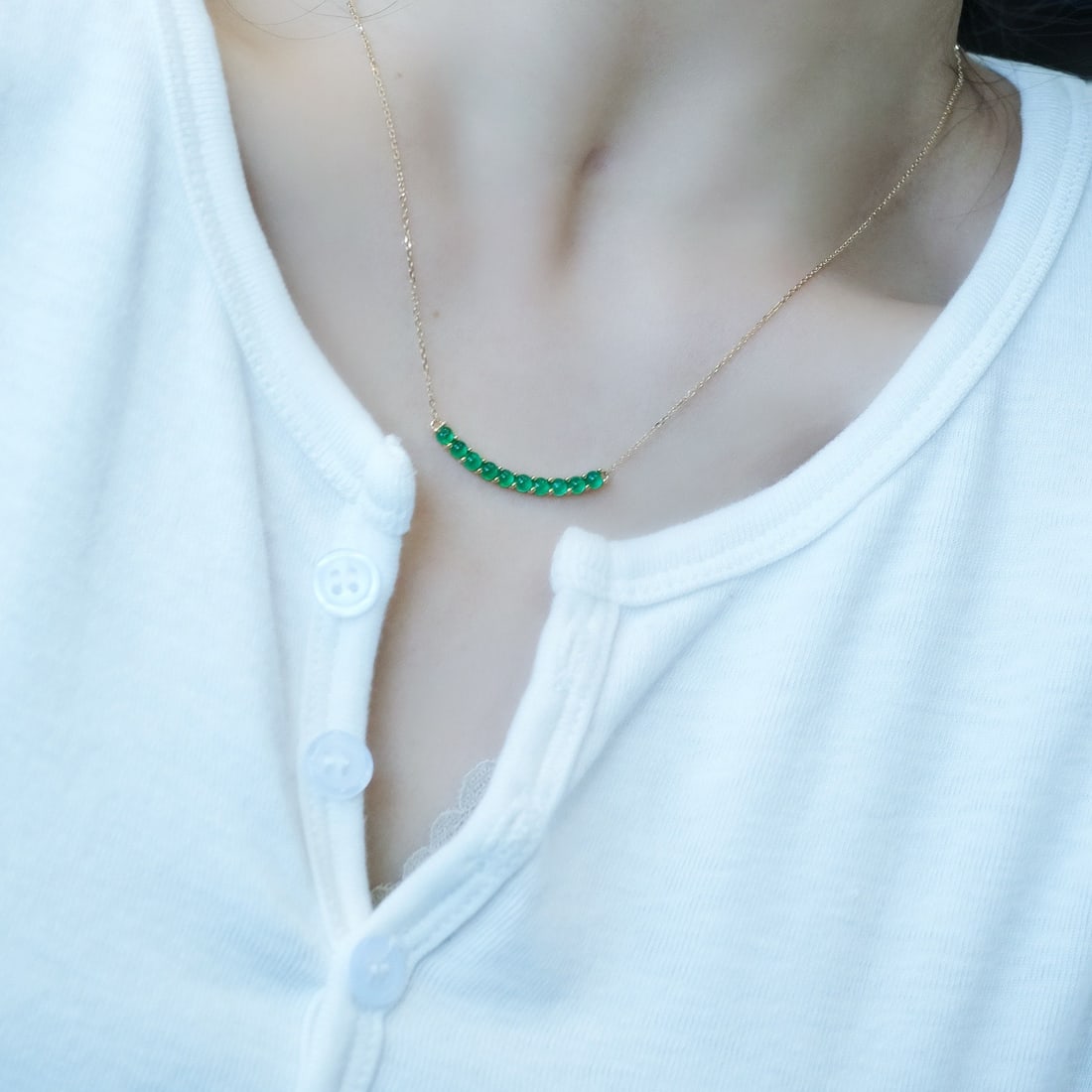 14k Gold 0.85 Ct Natural Emerald Necklace - 2