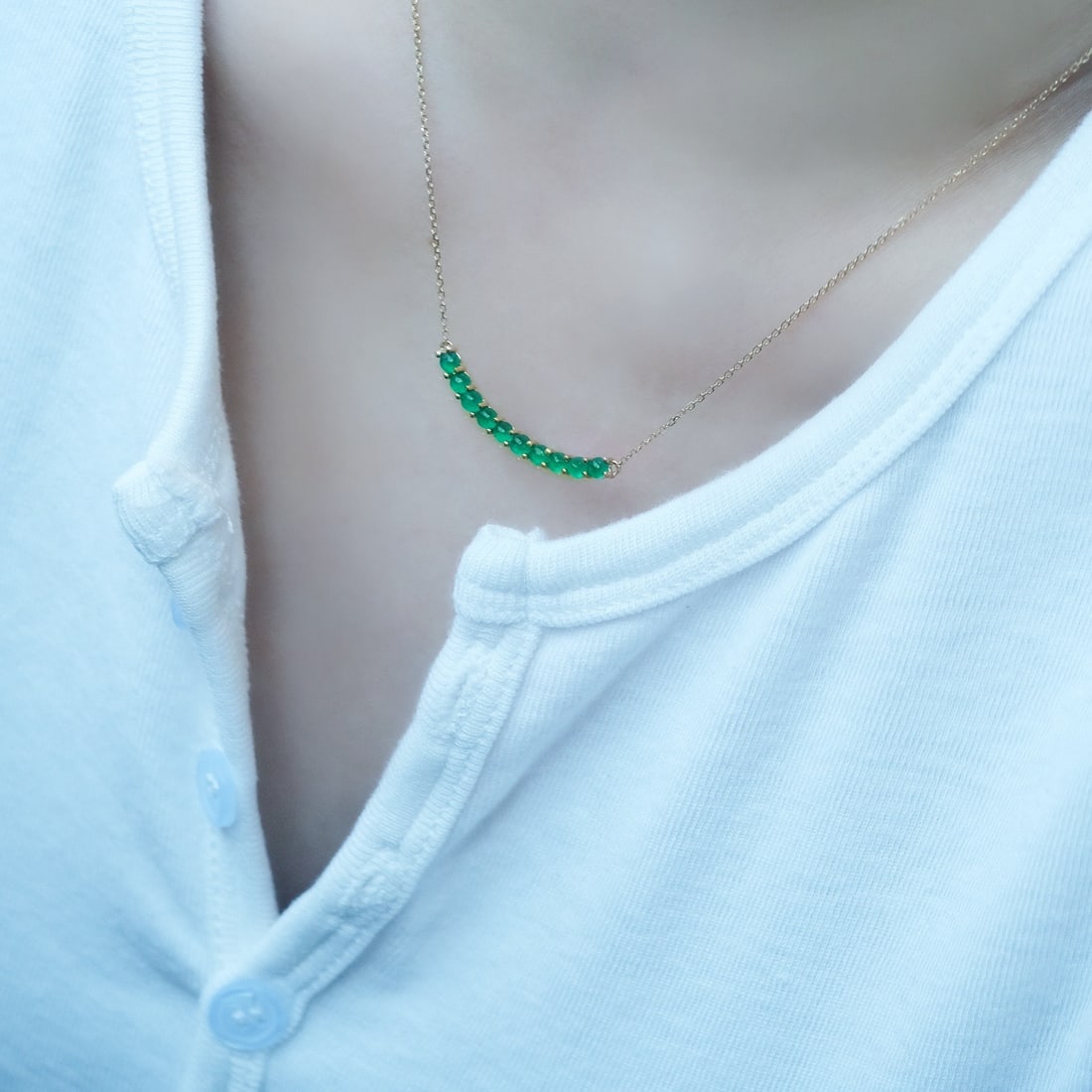 14k Gold 0.85 Ct Natural Emerald Necklace - 3