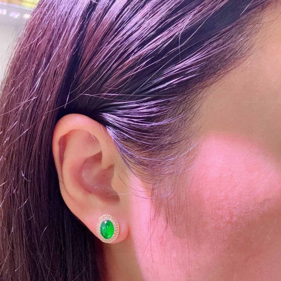 14k Gold 1.46 Ctw Natural Emerald & Diamond Earrings - 3