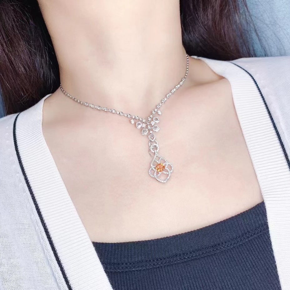 14k Gold 3.78 Ctw Natural Spessartine & Diamond Earrings/pendant( Without Chain ) - 8