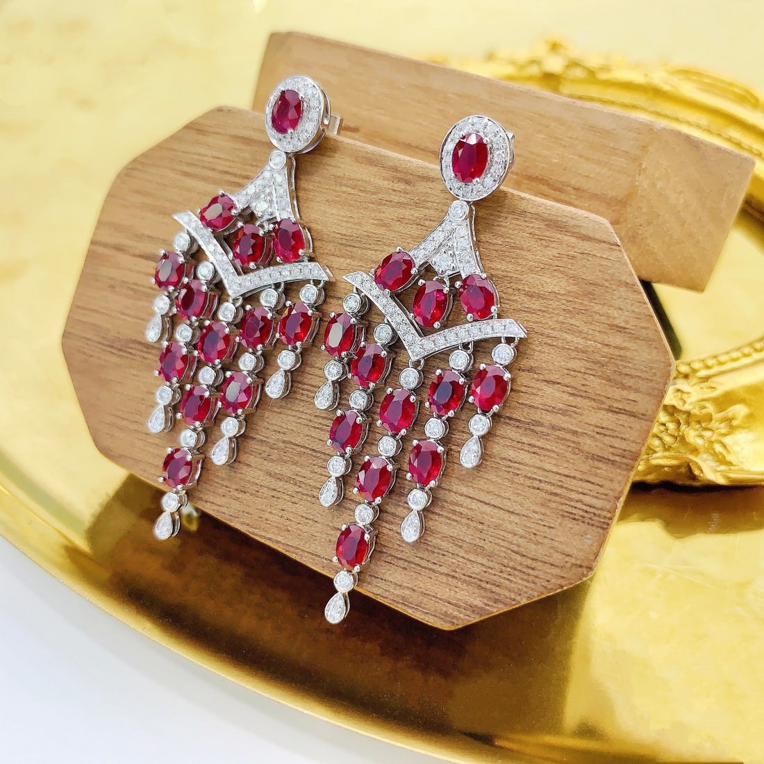 14k Gold 6.36 Ctw Natural Ruby & Diamond Earrings - 4