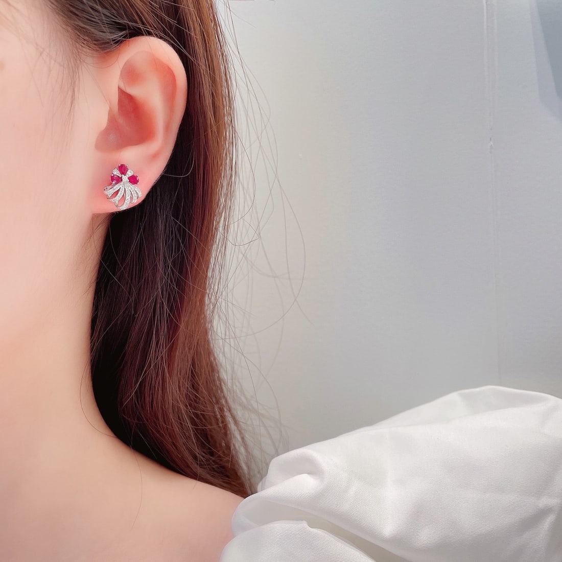 14k Gold 1.54 Ctw Natural Ruby & Diamond Earrings - 2