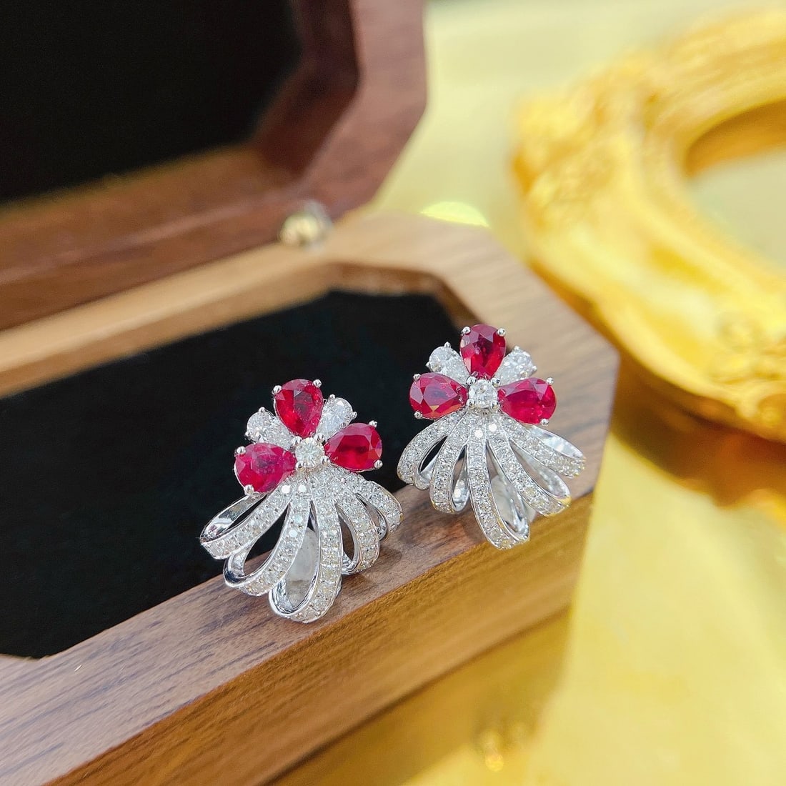 14k Gold 1.54 Ctw Natural Ruby & Diamond Earrings - 3