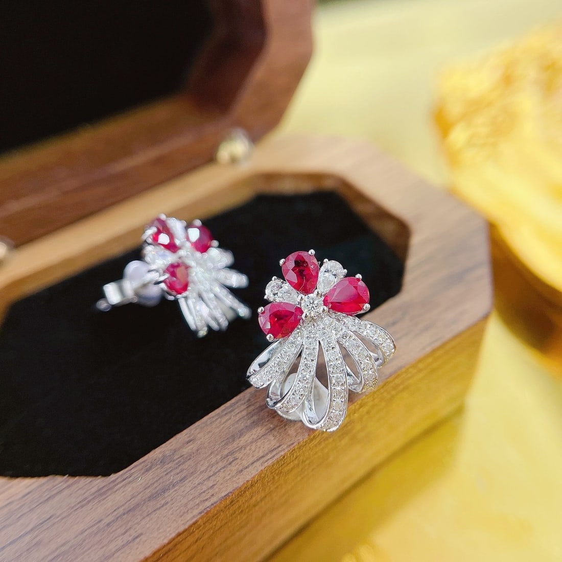 14k Gold 1.54 Ctw Natural Ruby & Diamond Earrings - 4