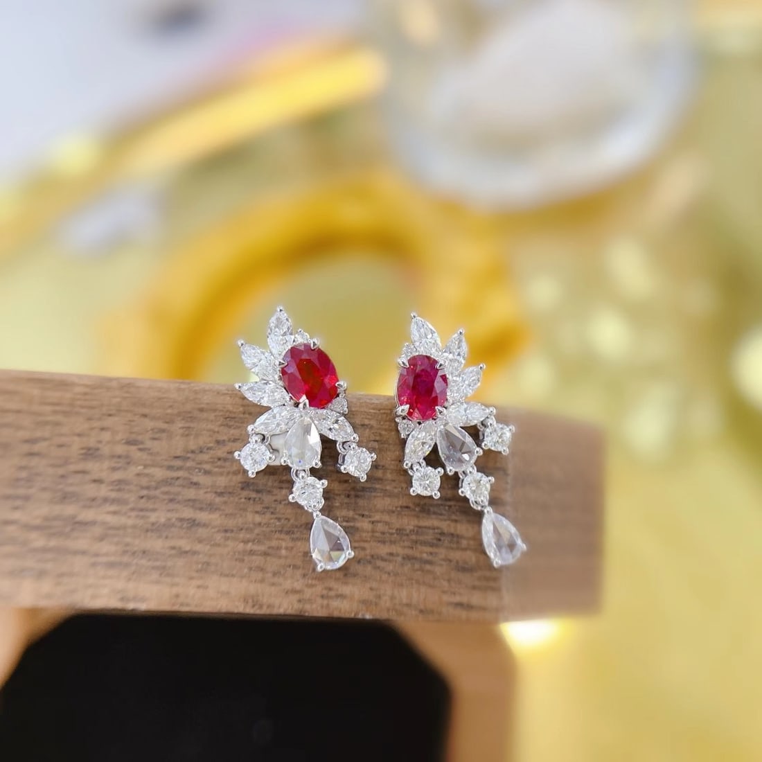 14k Gold 1.30 Ctw Natural Ruby & Diamond Earrings - 4