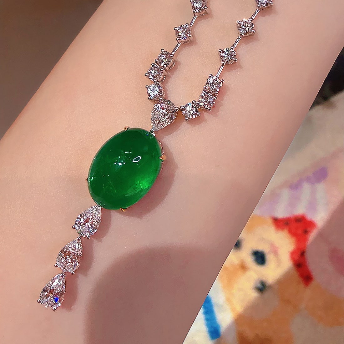 14k Gold 12.31 Ctw Natural Emerald & Lab Grown Diamond Necklace - 2