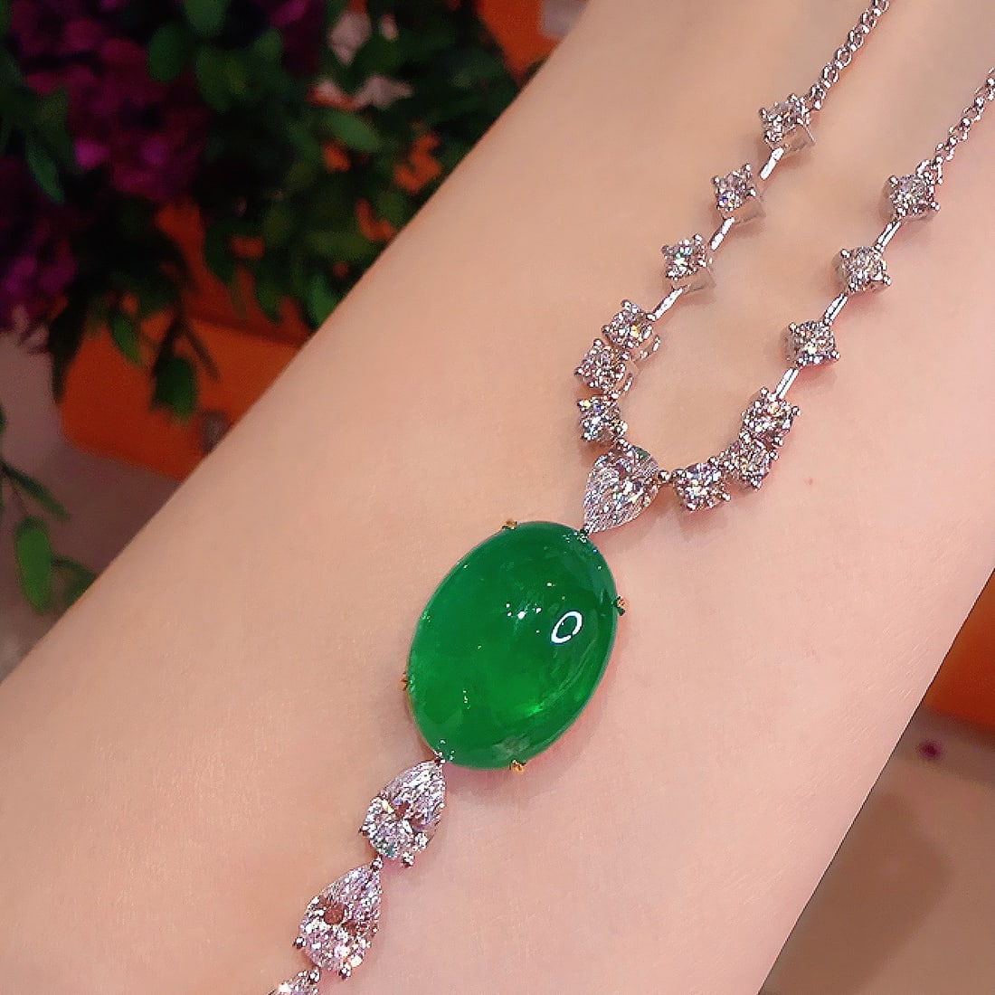 14k Gold 12.31 Ctw Natural Emerald & Lab Grown Diamond Necklace - 3