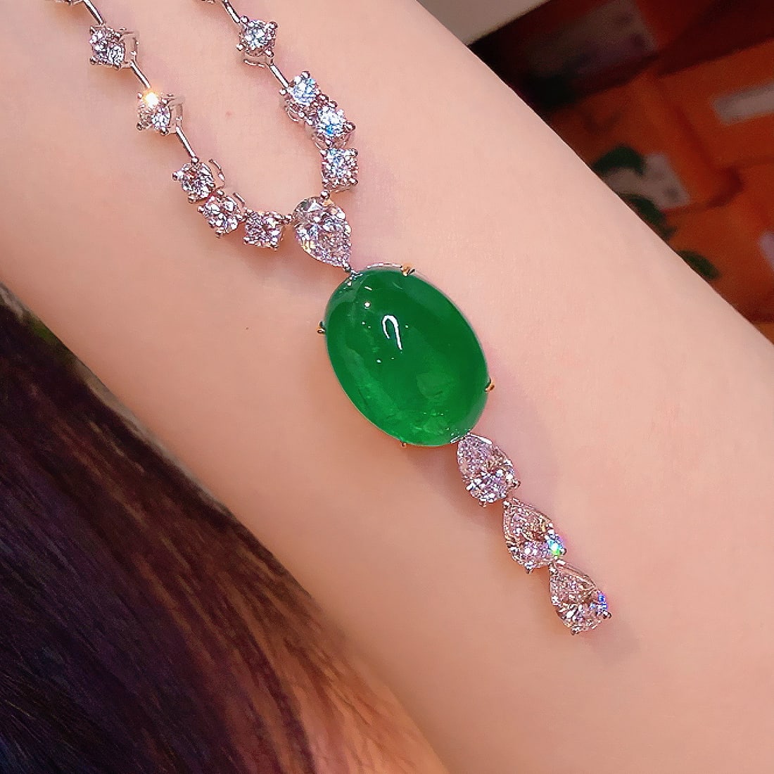 14k Gold 12.31 Ctw Natural Emerald & Lab Grown Diamond Necklace - 4