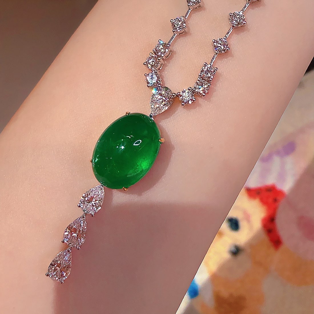 14k Gold 12.31 Ctw Natural Emerald & Lab Grown Diamond Necklace - 5