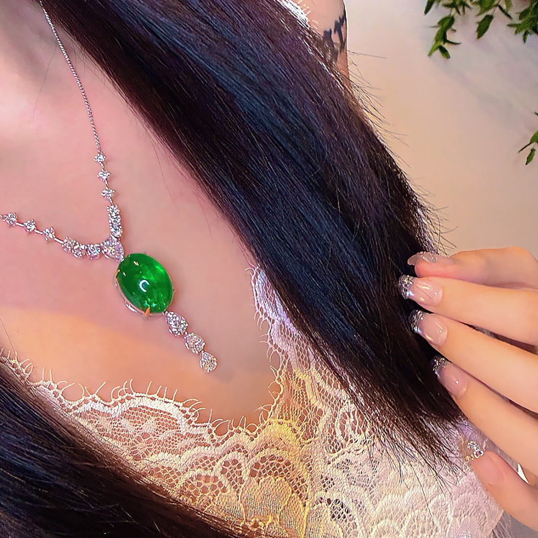 14k Gold 12.31 Ctw Natural Emerald & Lab Grown Diamond Necklace - 6