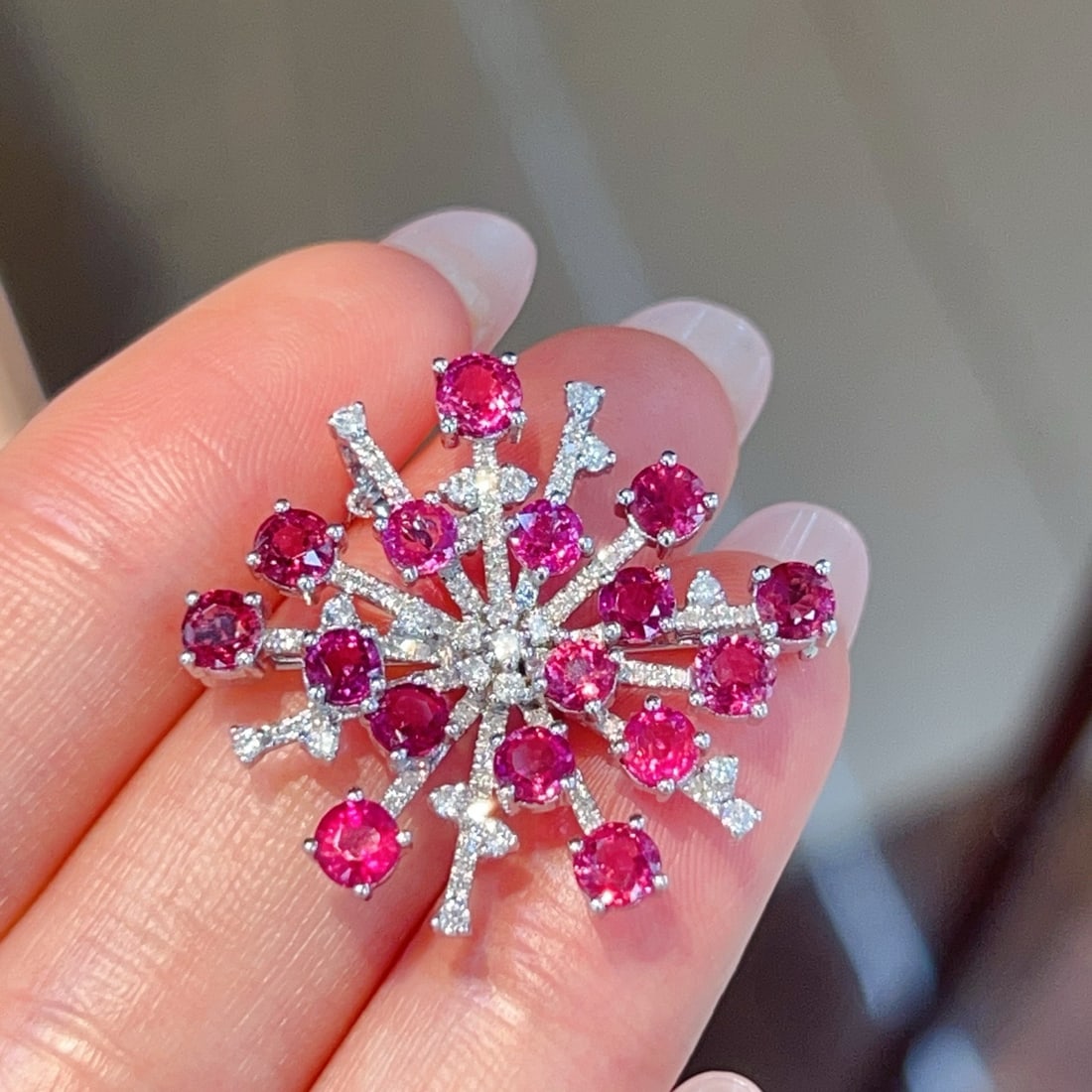 14k Gold 4 Ct Natural Ruby & Diamond Brooch/pendant( Without Chain ): Ref:231140168 // gold content:14k gold // main gemstone:ruby // shape:round // carat weight:4ct // color:red // treatment:natural // cut grade:g // // adjacent gemstone 2 : diamond // shape:round