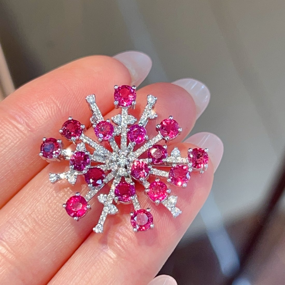 14k Gold 4 Ct Natural Ruby & Diamond Brooch/pendant( Without Chain ) - 2