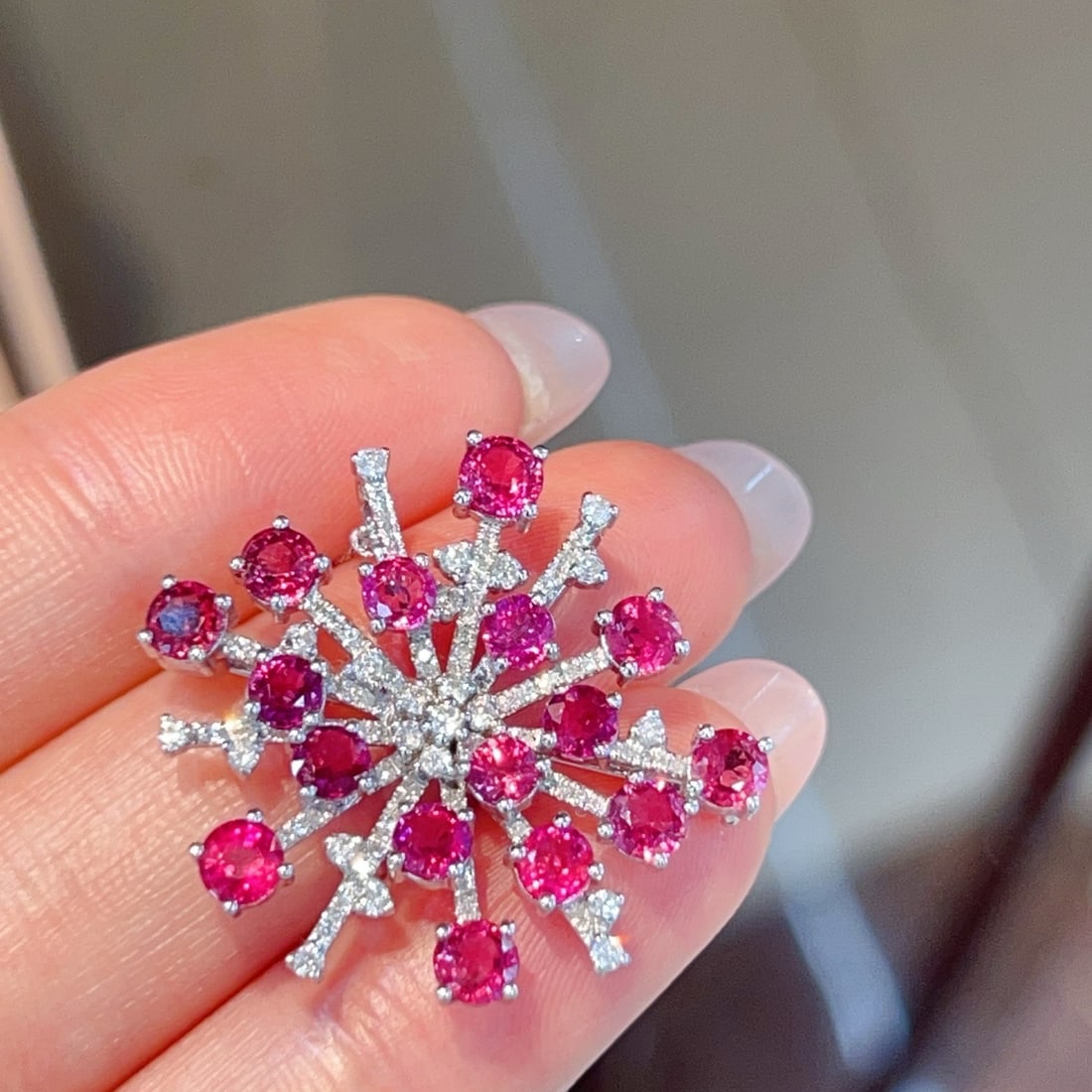 14k Gold 4 Ct Natural Ruby & Diamond Brooch/pendant( Without Chain ) - 3