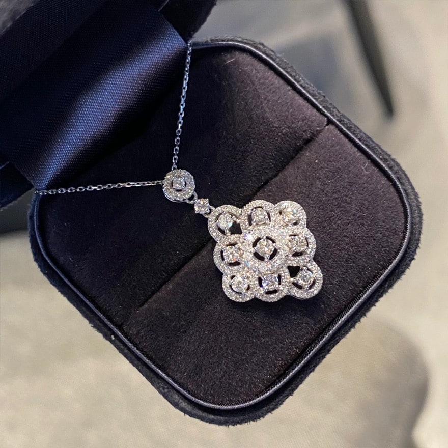 14k Gold 0.85 Ct Natural H Diamond Necklace - 2