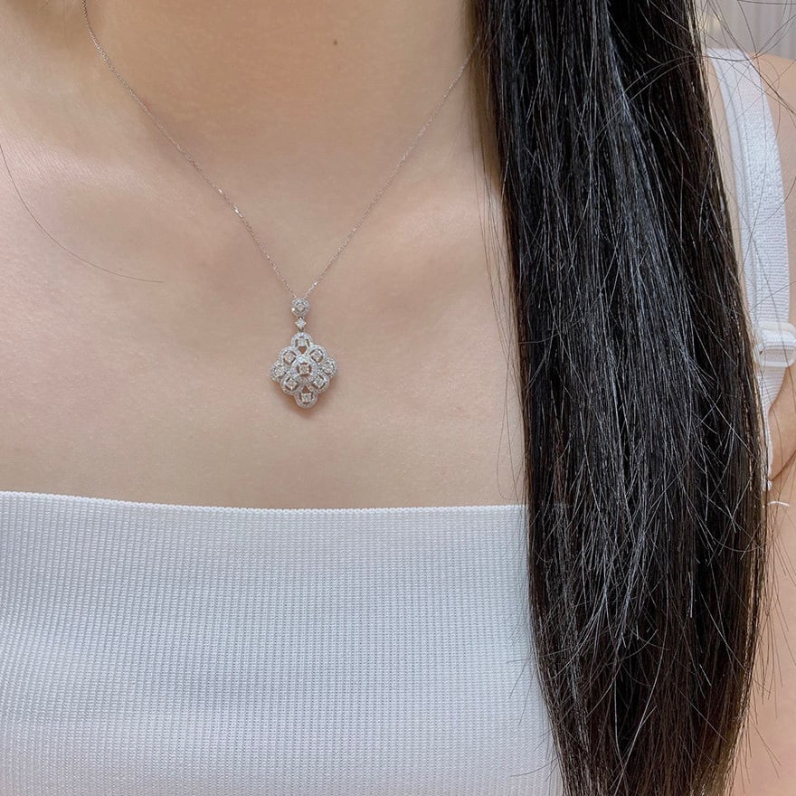 14k Gold 0.85 Ct Natural H Diamond Necklace - 3