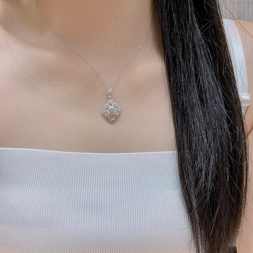 14k Gold 0.85 Ct Natural H Diamond Necklace - 4
