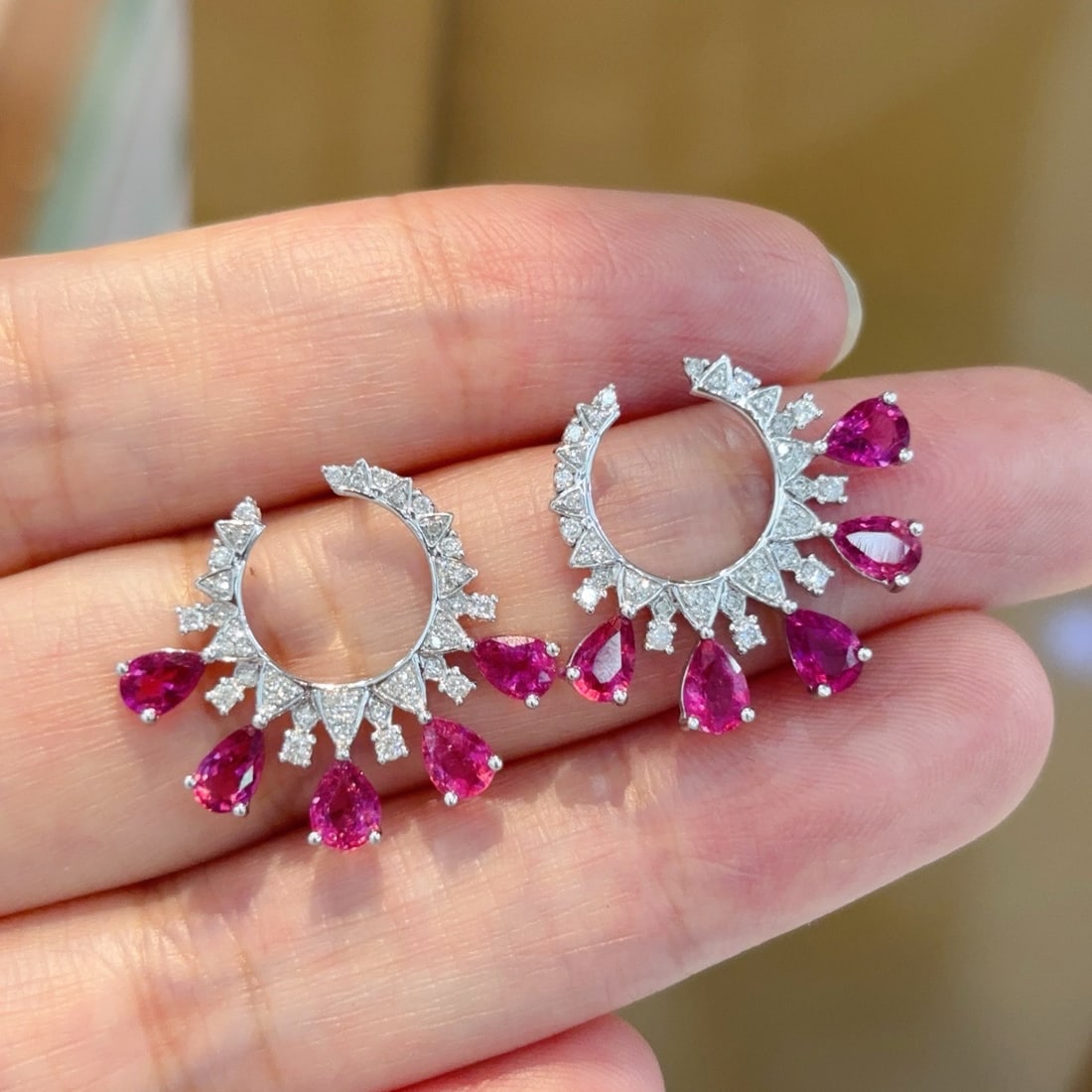 14k Gold 3 Ct Natural Tourmaline & Diamond Earrings - 2