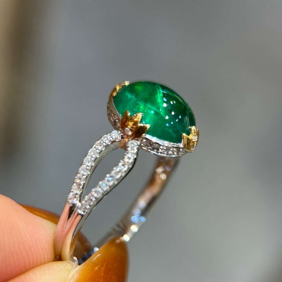 14k Gold 3.10 Ctw Natural Emerald & Diamond Ring - 7