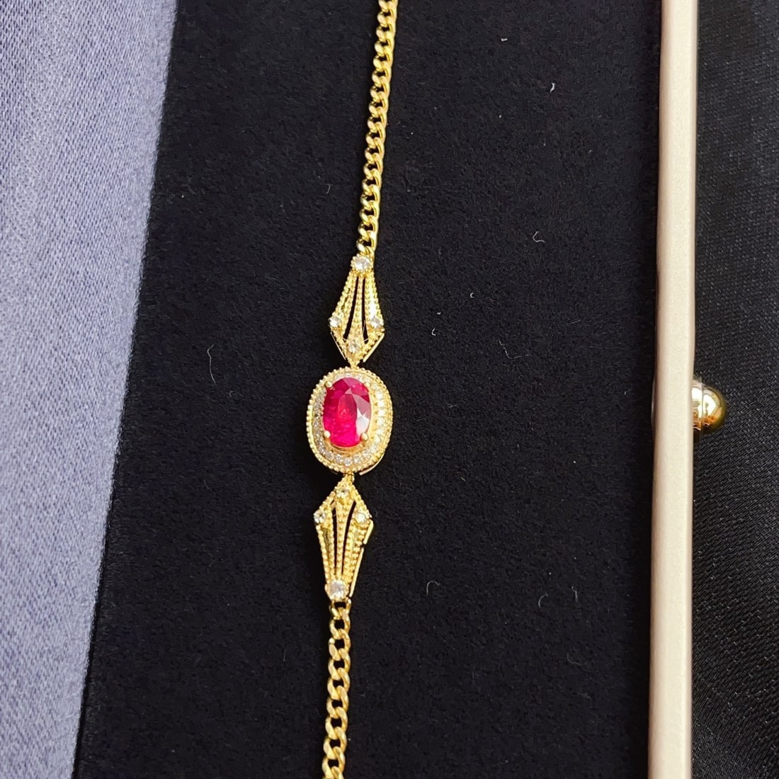 14k Gold 0.70 Ct Natural Ruby & Diamond & Sapphire Bracelet - 4