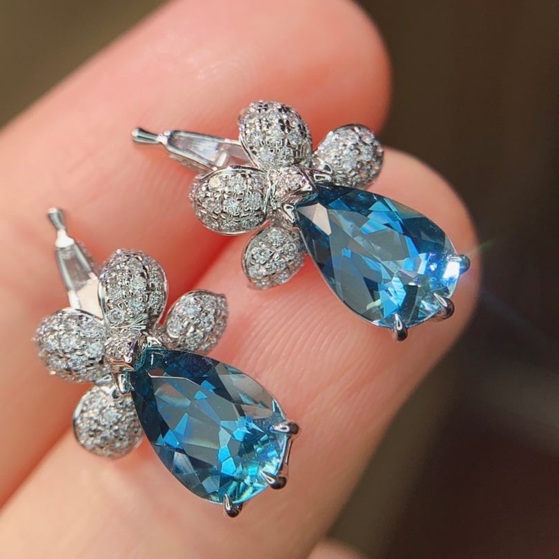 14k Gold 2.84 Ctw Natural Aquamarine & Diamond Earrings - 2