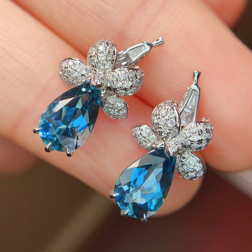 14k Gold 2.84 Ctw Natural Aquamarine & Diamond Earrings - 5