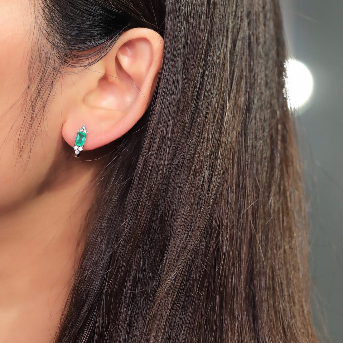 14k Gold 1.23 Ct Natural Emerald & Diamond Earrings - 8