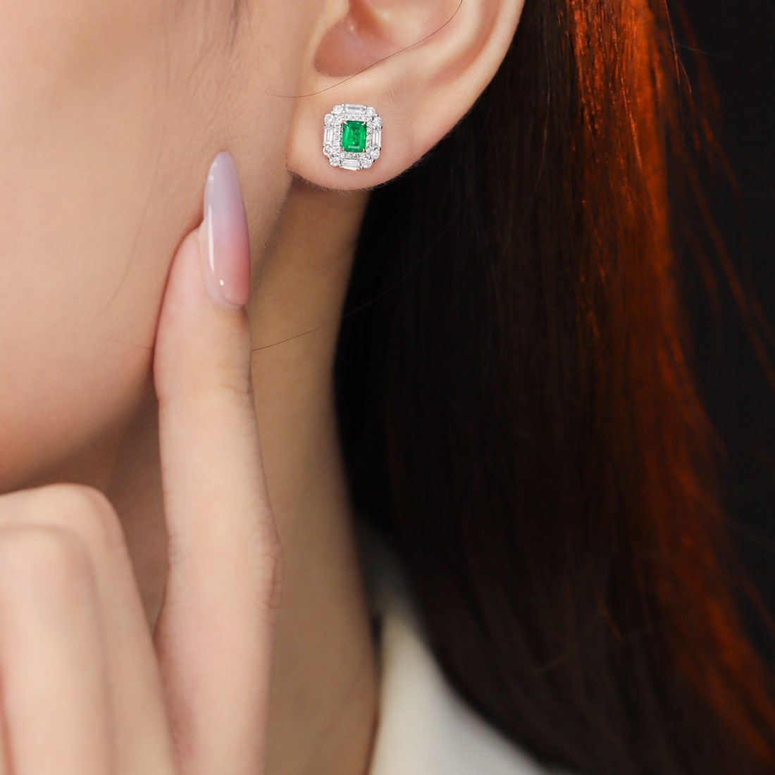 14k Gold 1.24 Ctw Vivid Green Natural Emerald & Diamond Earrings - 5