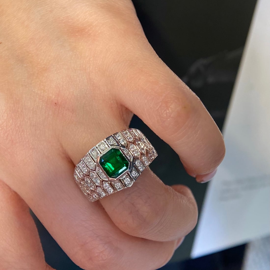 14k Gold 1.67 Ctw Vivid Green Natural Emerald & Diamond Ring - 5