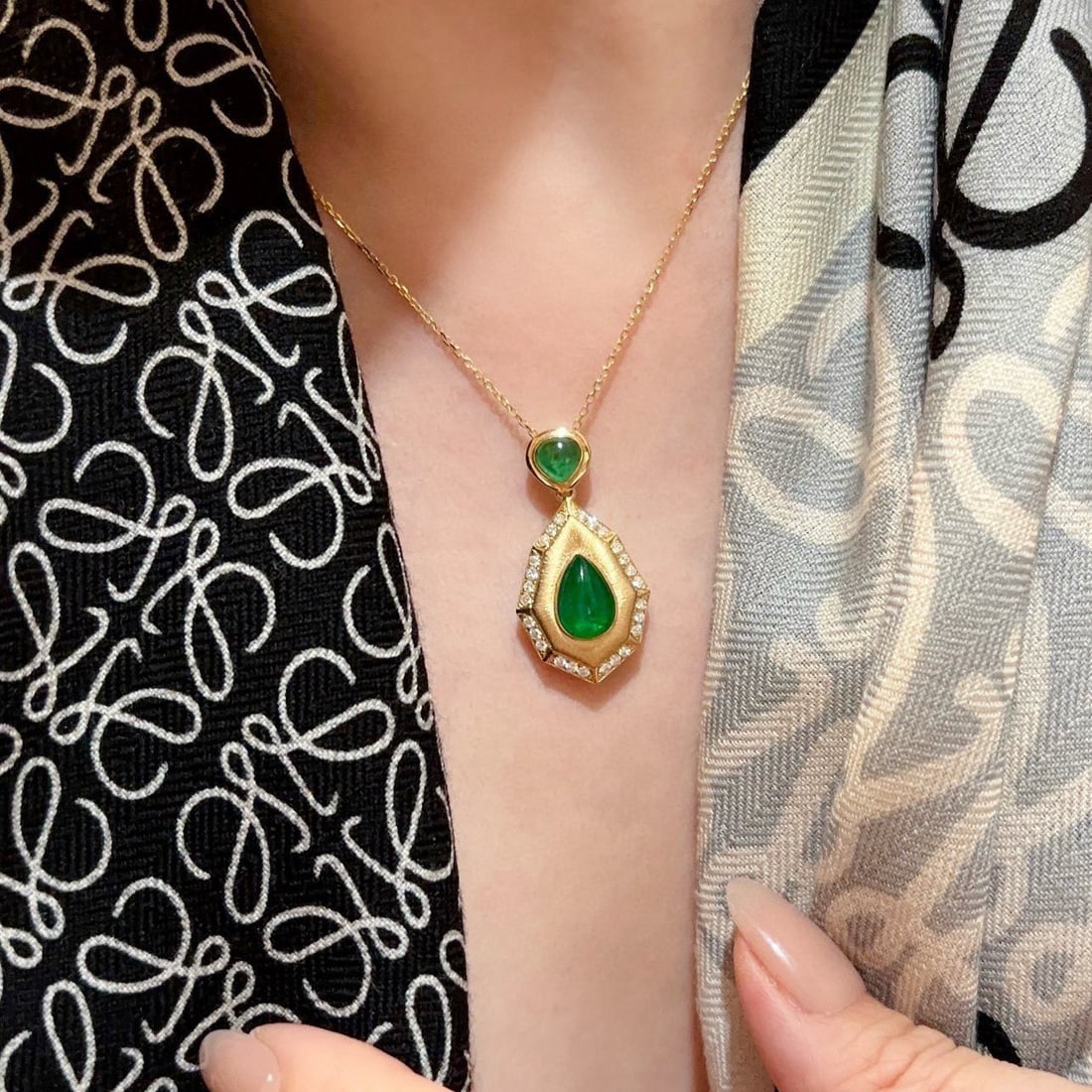 14k Gold 2.99 Ctw Natural Emerald & Diamond Pendant( Without Chain ) - 2