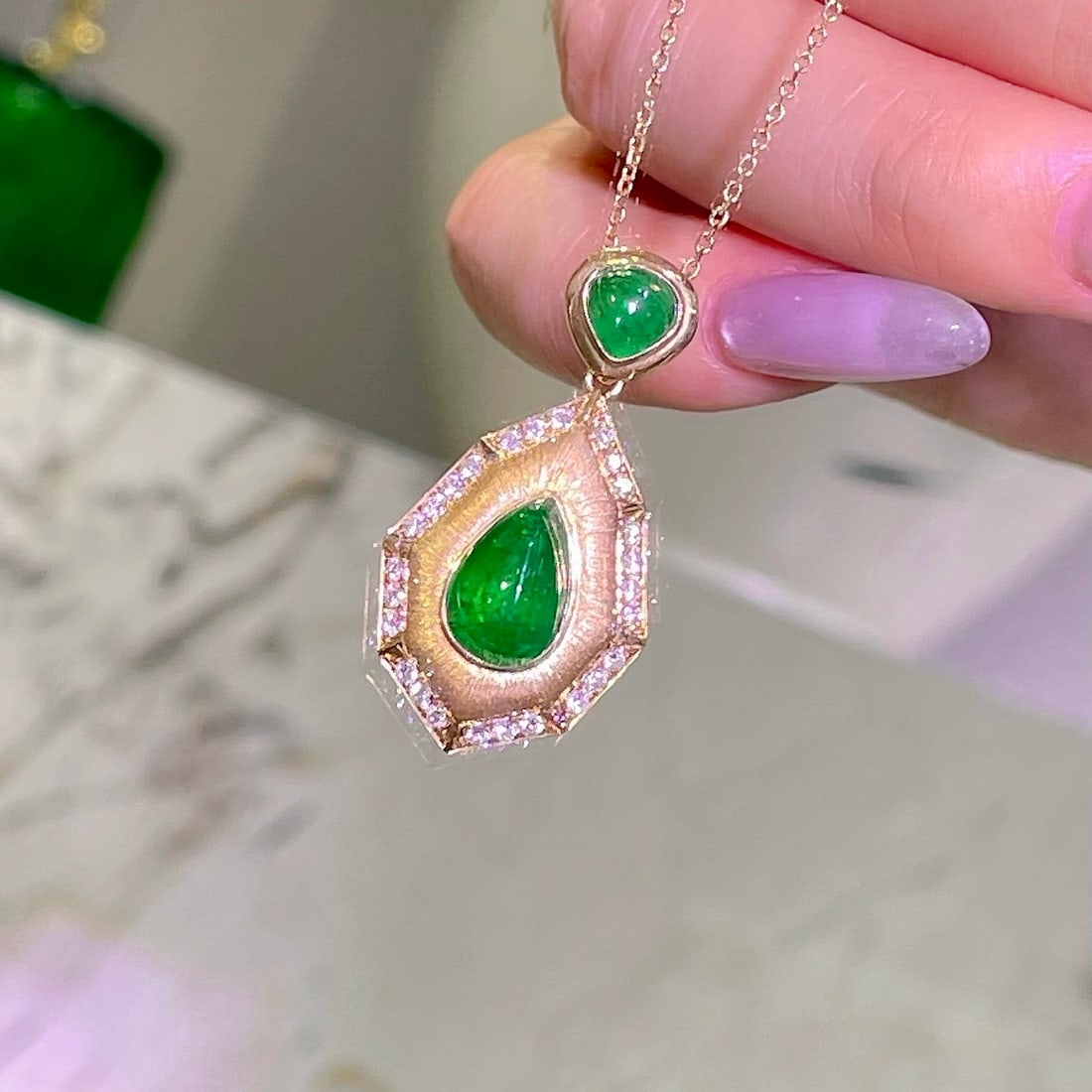 14k Gold 2.99 Ctw Natural Emerald & Diamond Pendant( Without Chain ) - 4