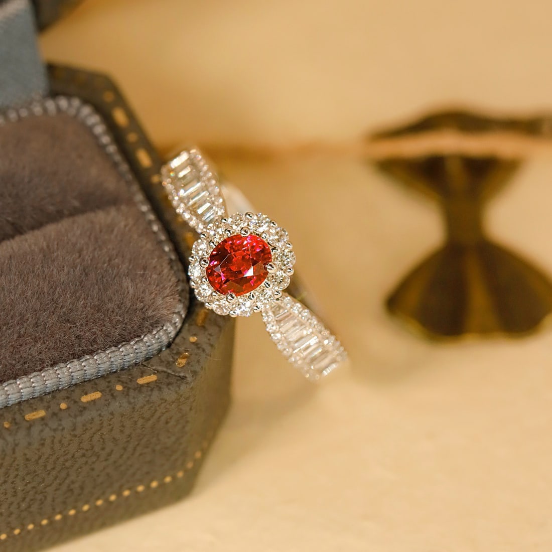 14k Gold 0.79 Ctw Natural Ruby & Diamond Ring: Ref:231140204 // gold content:14k gold // ring size:7. 25us // // main gemstone:ruby // shape:oval // carat weight:0. 41ct // color:red // treatment:natural // // adjacent gemstone 2 : diamond // shap