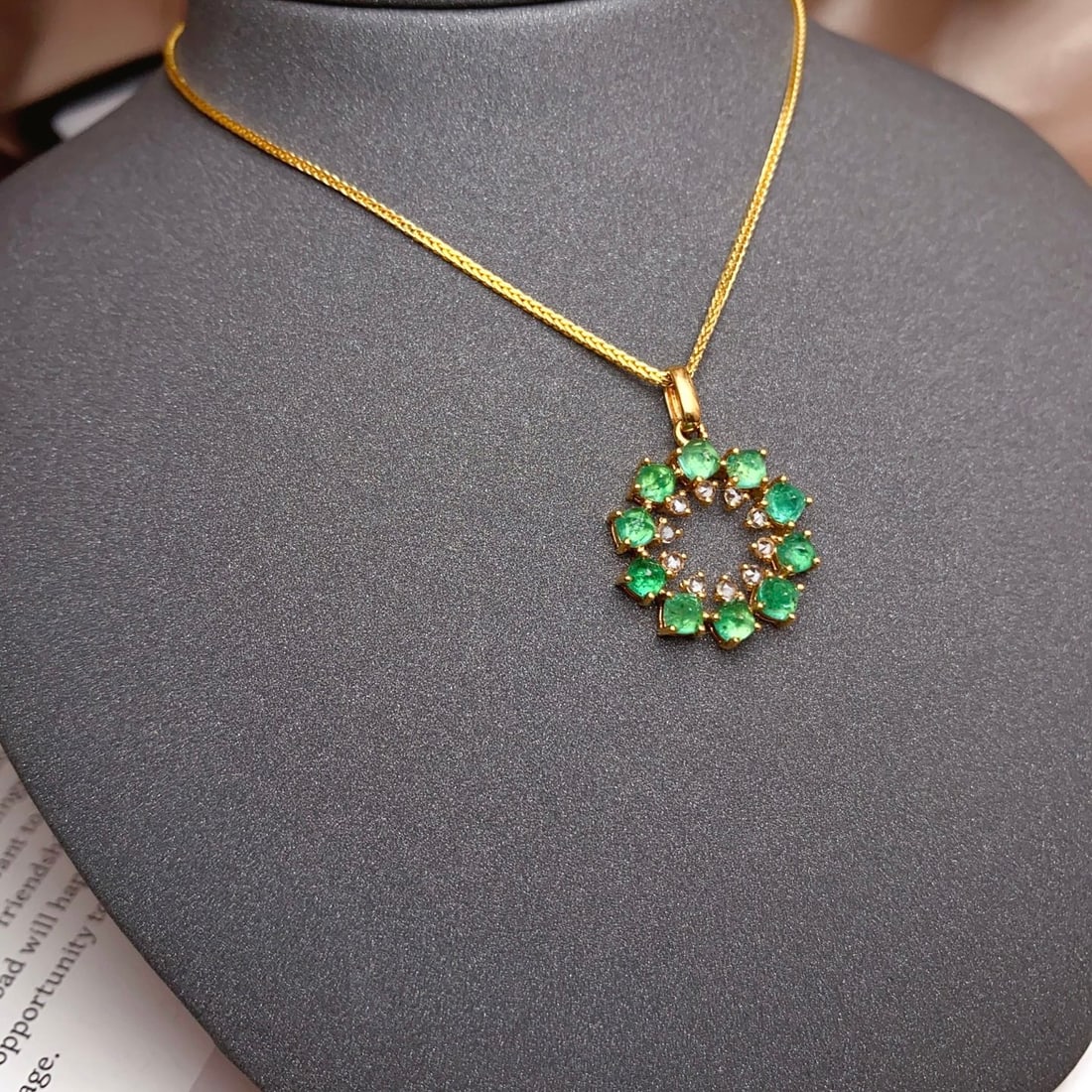 14k Gold 2.00 Ct Natural Emerald & Sapphire Pendant( Without Chain ) - 2