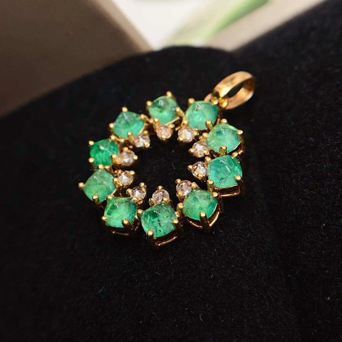 14k Gold 2.00 Ct Natural Emerald & Sapphire Pendant( Without Chain ) - 4