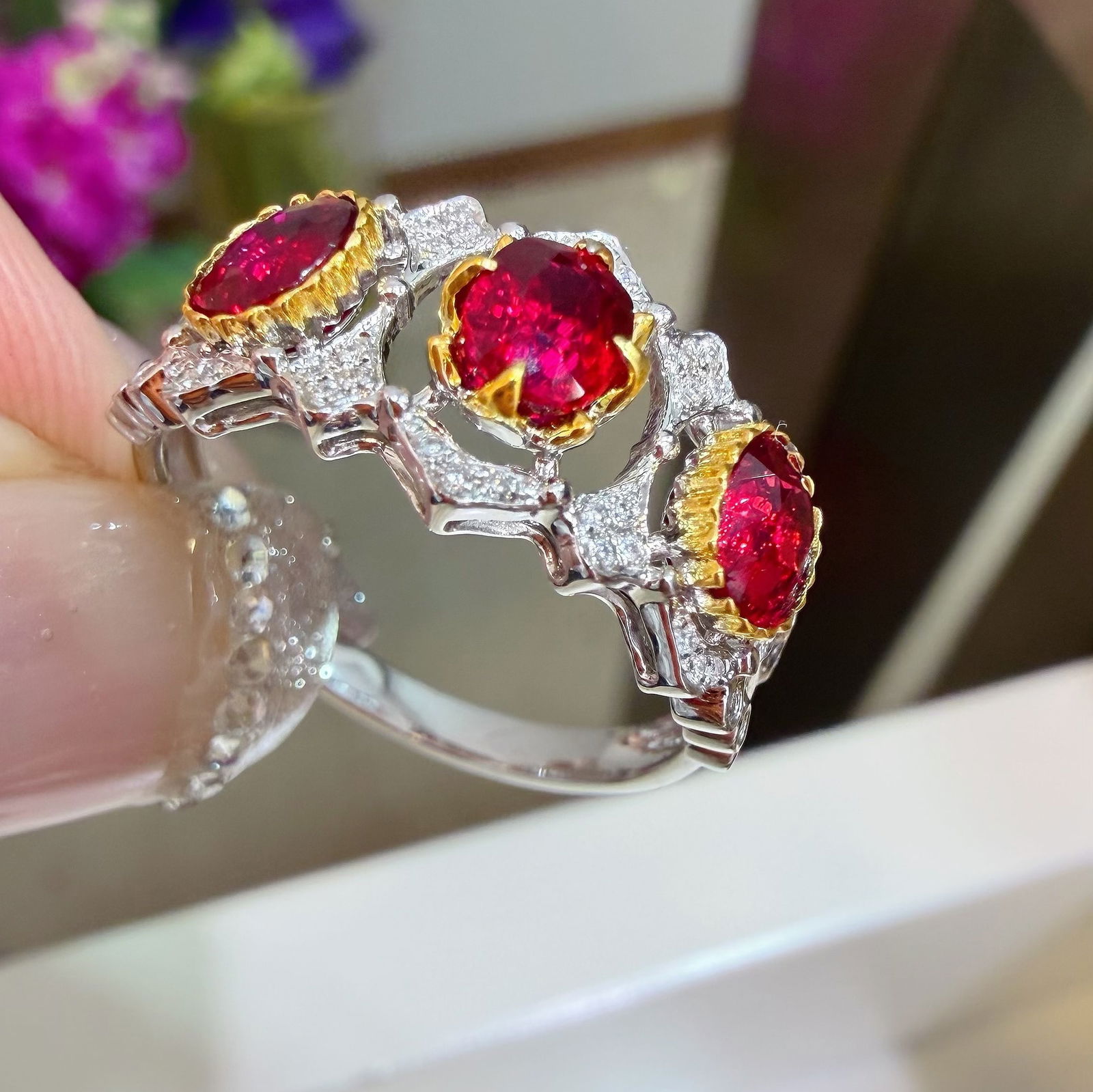 14k Gold 1.5 Ct Natural Ruby & Diamond Ring - 3