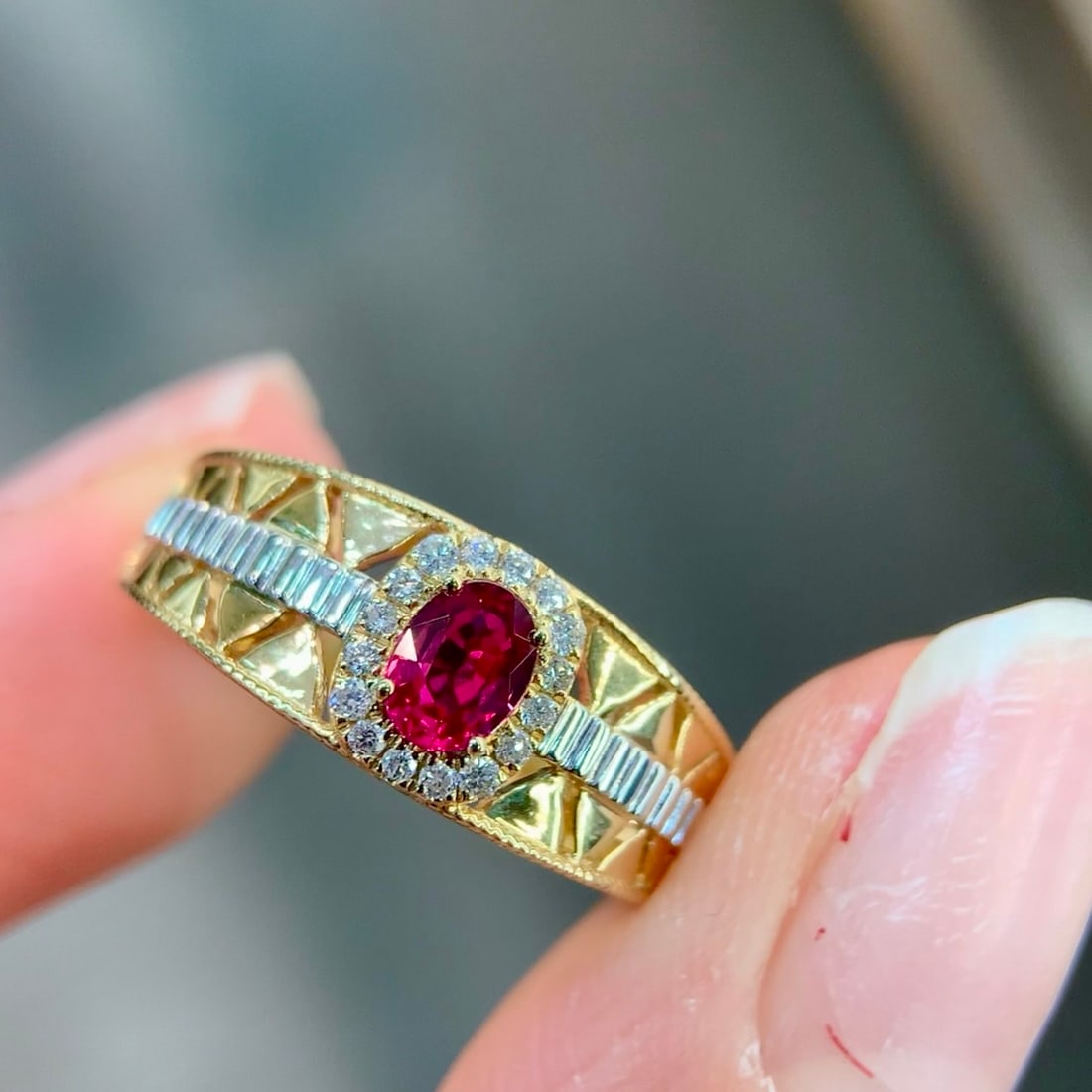 14k Gold 0.52 Ctw Natural Ruby & Diamond Ring - 5