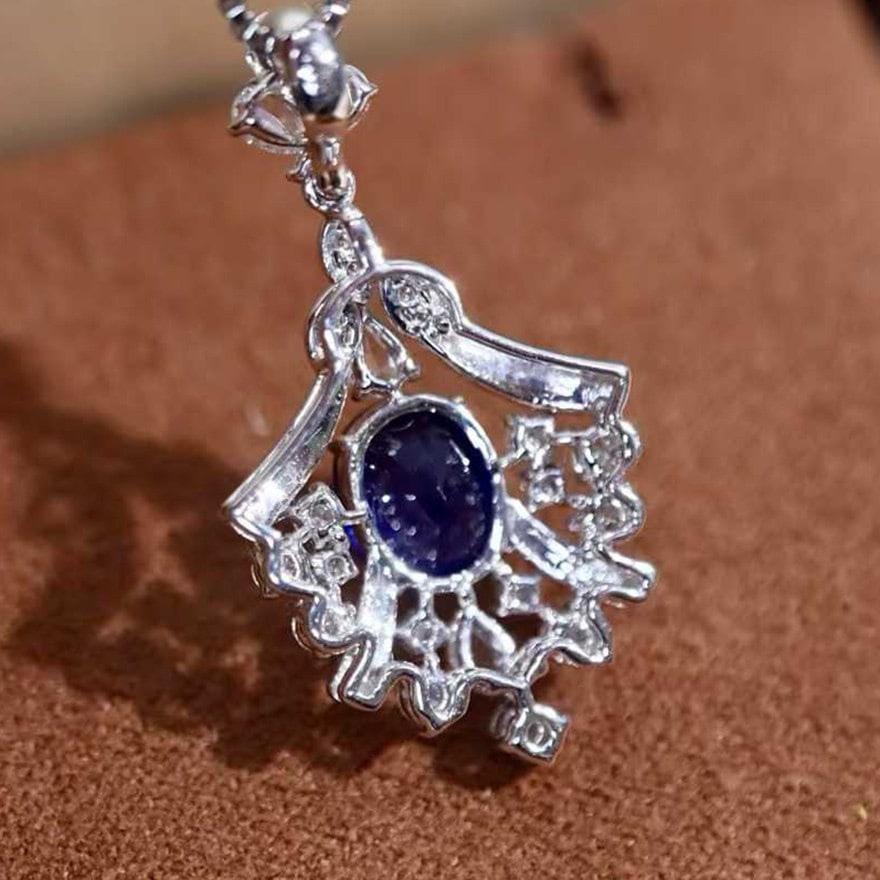 14k Gold 2.28 Ctw Natural Sapphire & Diamond Pendant( Without Chain ) - 2
