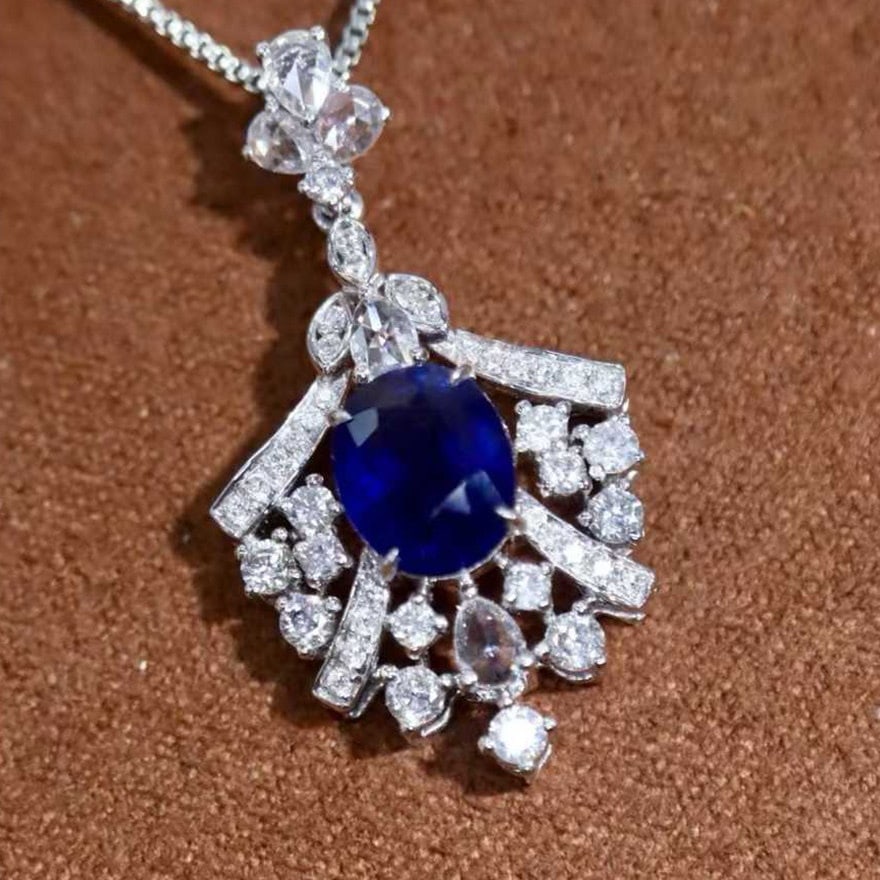 14k Gold 2.28 Ctw Natural Sapphire & Diamond Pendant( Without Chain ) - 3