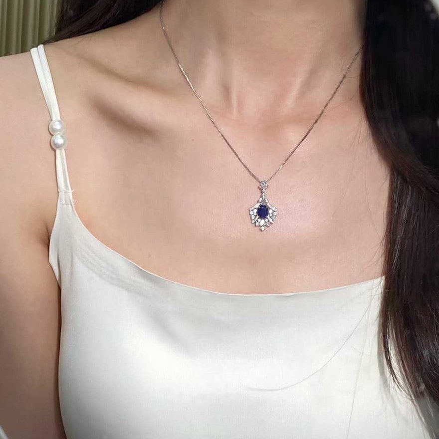 14k Gold 2.28 Ctw Natural Sapphire & Diamond Pendant( Without Chain ) - 4