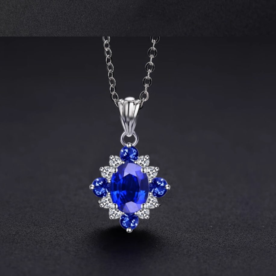 14k Gold 1.16 Ctw Natural Sapphire & Diamond Pendant( Without Chain ): Ref:231140215 // gold content:14k gold // main gemstone:sapphire // shape:oval // carat weight:1ct // color:blue // treatment:natural // // adjacent gemstone 2 : diamond // shape:round // carat