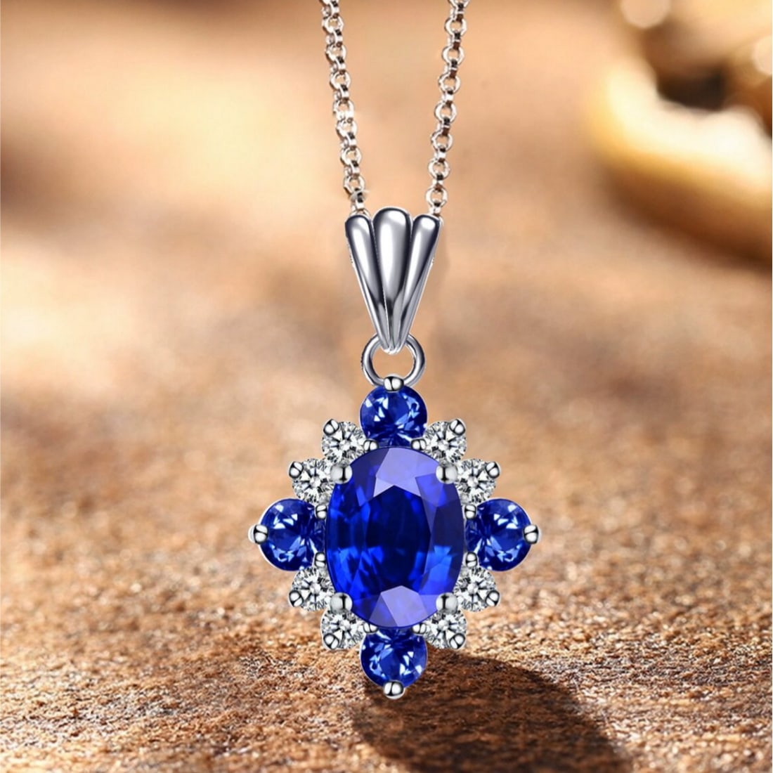 14k Gold 1.16 Ctw Natural Sapphire & Diamond Pendant( Without Chain ) - 2