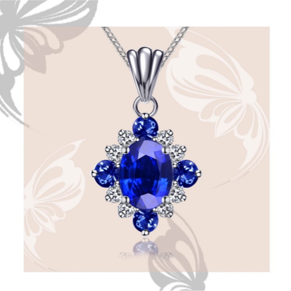 14k Gold 1.16 Ctw Natural Sapphire & Diamond Pendant( Without Chain ) - 3