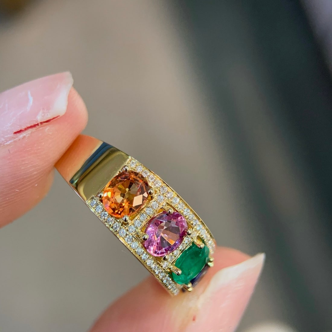 14k Gold 1.81 Ctw Natural Sapphire & Emerald & Diamond Ring - 3