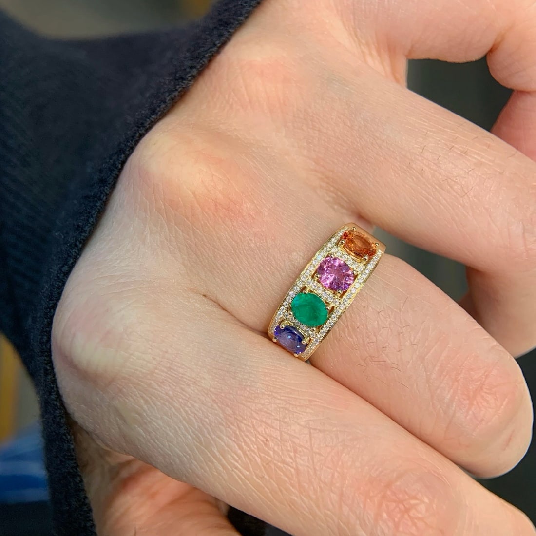 14k Gold 1.81 Ctw Natural Sapphire & Emerald & Diamond Ring - 4