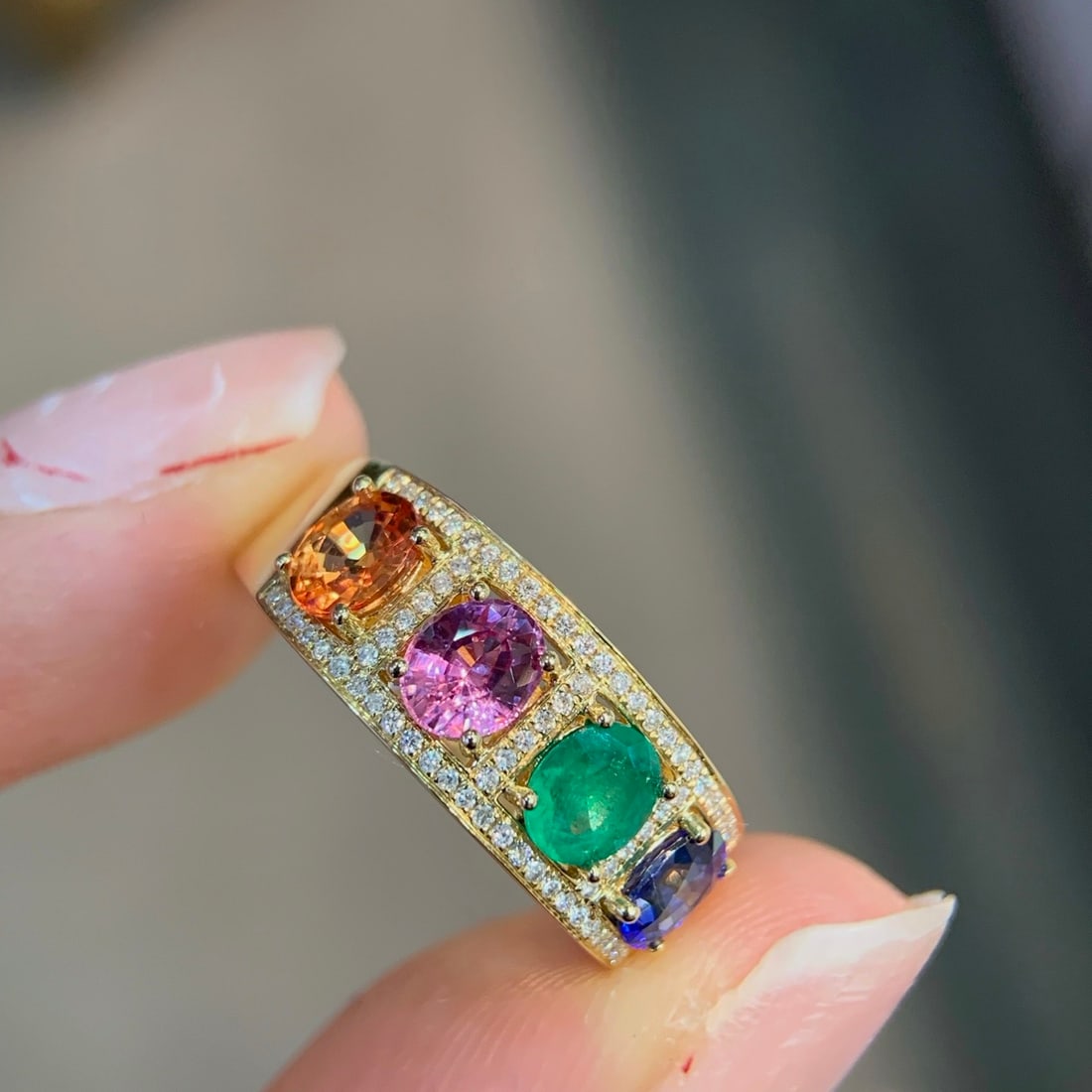 14k Gold 1.81 Ctw Natural Sapphire & Emerald & Diamond Ring - 5